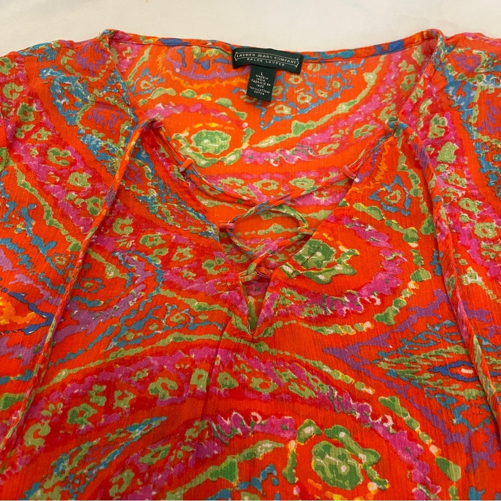 Ralph Lauren -Lauren Jeans Company Boho Chic 100% Cotton Peasant Blouse Ladies L - Picture 7 of 12